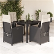 Bowery Hill 5 Piece Poly Rattan Garden Dining Set in Black/Cream White