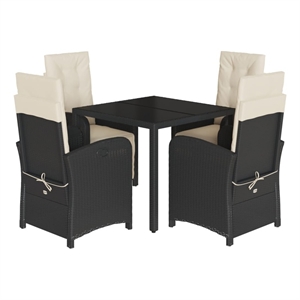 Bowery Hill 5 Piece Poly Rattan Garden Dining Set in Black/Cream White