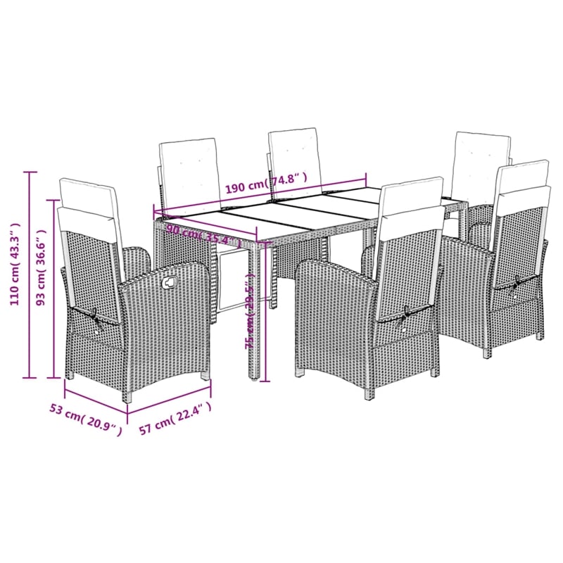 Bowery Hill 7 Piece Poly Rattan Patio Dining Set in Black/Cream White