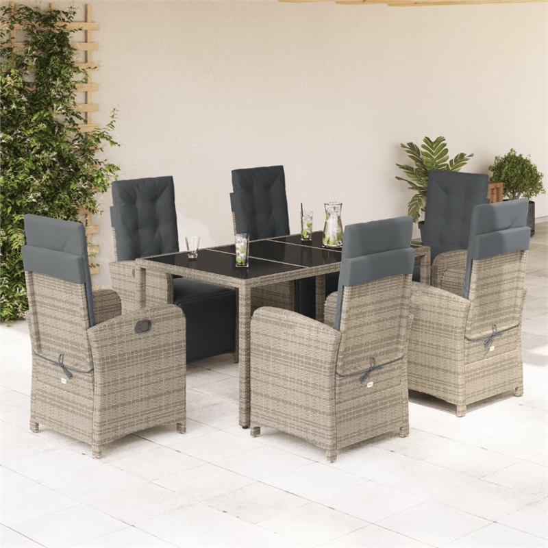 Bowery Hill Contemporary 7 Piece Poly Rattan Garden Dining Set in Gray
