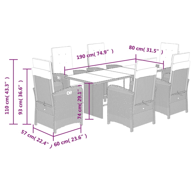 Bowery Hill Contemporary 7 Piece Poly Rattan Garden Dining Set in Black