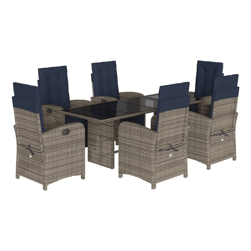 Bowery Hill Contemporary 7 Piece Poly Rattan Garden Dining Set in Black