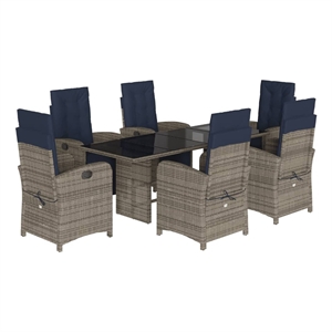 Bowery Hill Contemporary 7 Piece Poly Rattan Garden Dining Set in Black