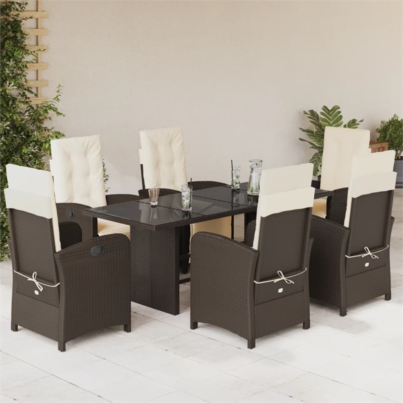 Bowery Hill Contemporary 7 Piece Rattan Garden Dining Set in Brown