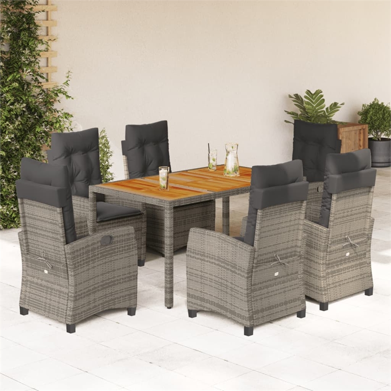Bowery Hill 7 Piece Poly Rattan Garden Dining Set in Dark Gray