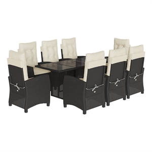 Bowery Hill 9 Piece Poly Rattan Garden Dining Set in Black/Cream White