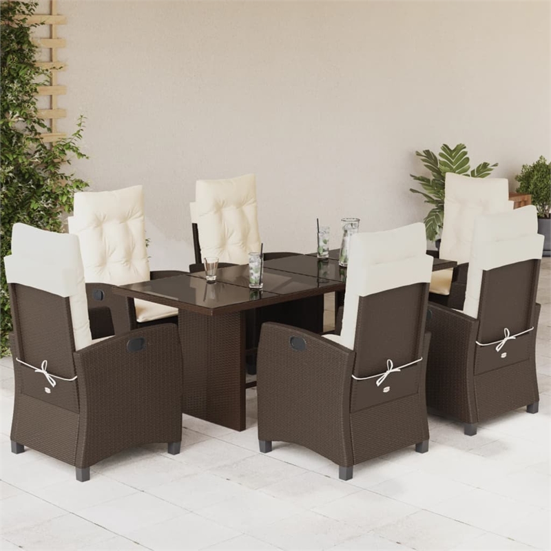Bowery Hill Contemporary 7 Piece Poly Rattan Garden Dining Set in Brown