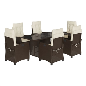 Bowery Hill Contemporary 7 Piece Poly Rattan Garden Dining Set in Brown