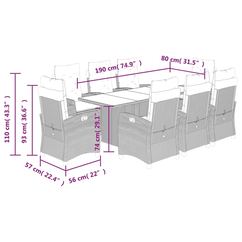 Bowery Hill Contemporary 9 Piece Poly Rattan Garden Dining Set in Beige