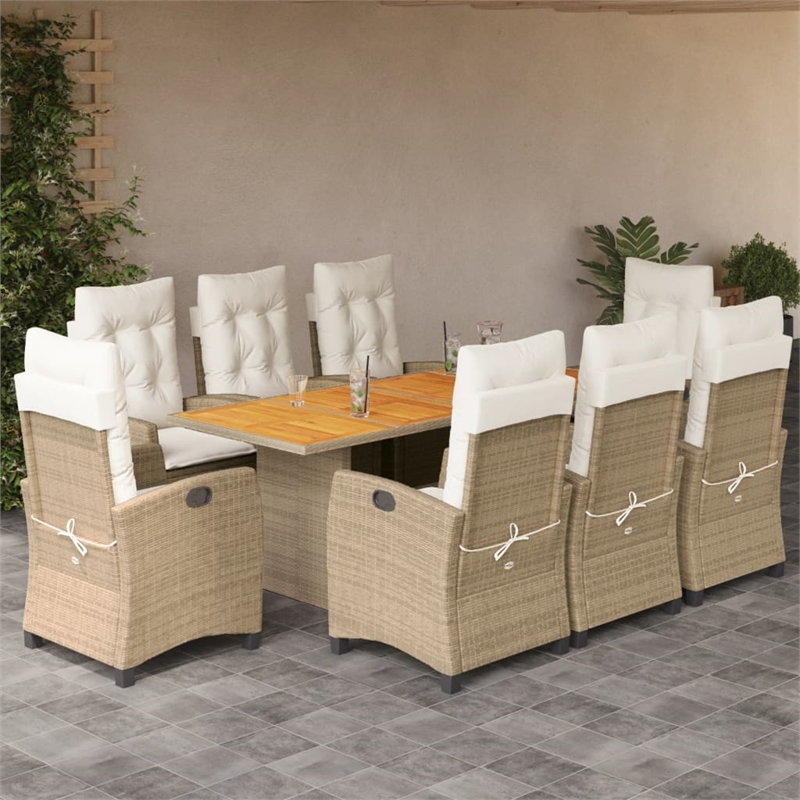 Bowery Hill Contemporary 9 Piece Rattan Garden Dining Set in Beige