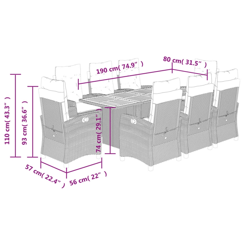 Bowery Hill Contemporary 9 Piece Rattan Garden Dining Set in Beige