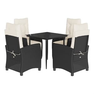 Bowery Hill 5 Piece Poly Rattan Garden Dining Set in Black/Cream White