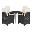Bowery Hill 5 Piece Poly Rattan Garden Dining Set in Black/Cream White