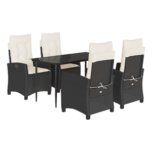 Bowery Hill 5 Piece Poly Rattan Garden Dining Set in Black/Cream White