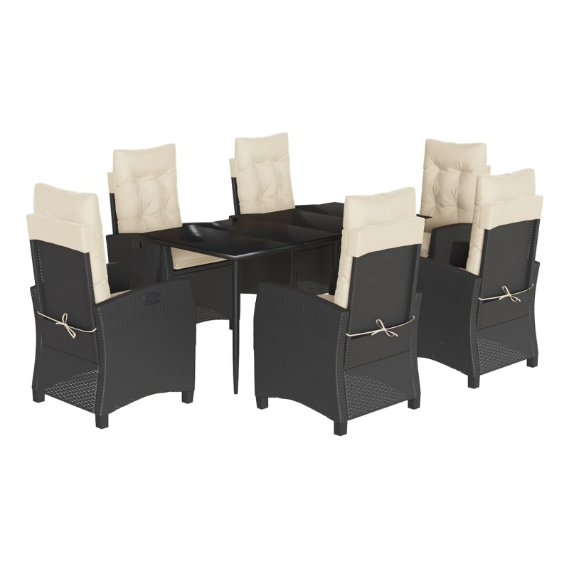 Bowery Hill 7 Piece Poly Rattan Garden Dining Set in Black/Cream White