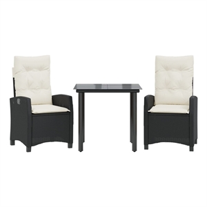 Bowery Hill 3 Piece Rattan Garden Dining Set in Black/Cream White
