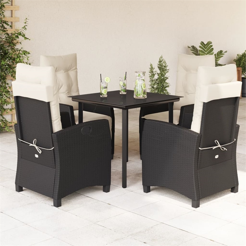 Bowery Hill Contemporary 5 Piece Poly Rattan Garden Dining Set in Black