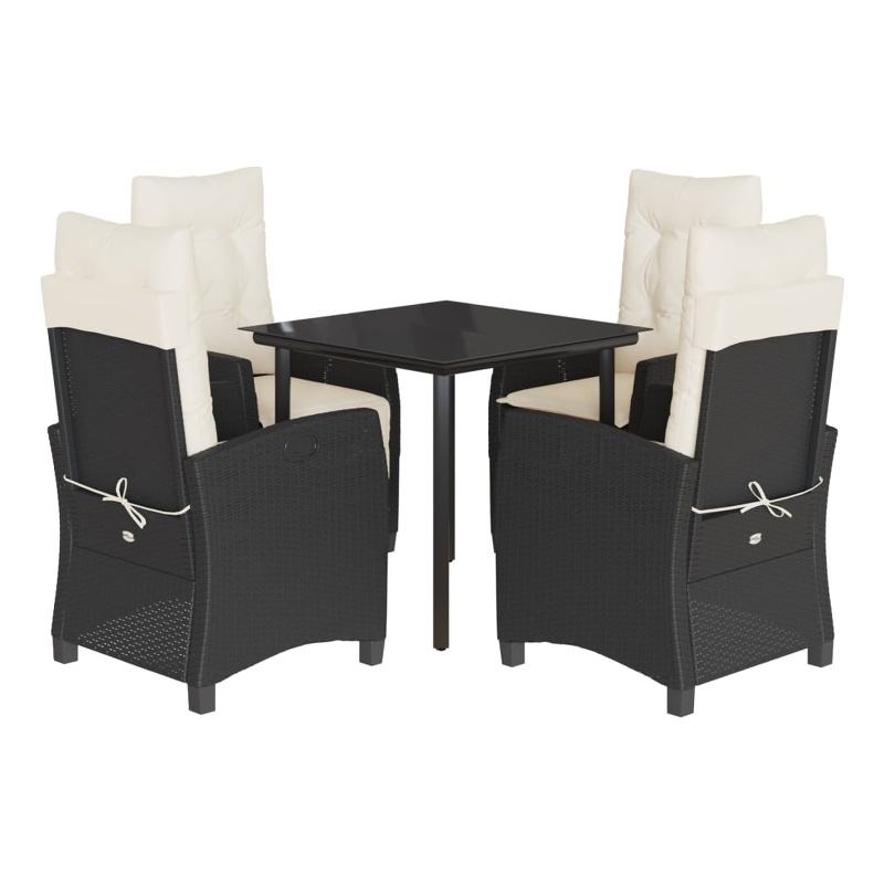 Bowery Hill Contemporary 5 Piece Poly Rattan Garden Dining Set in Black