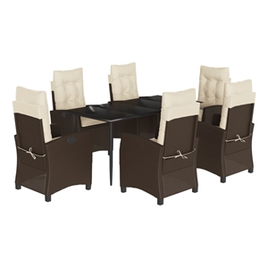 Bowery Hill 7 Piece Rattan Garden Dining Set in Black/Cream White