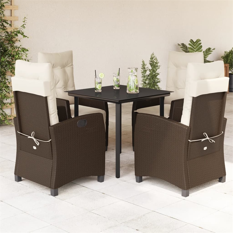 Bowery Hill Contemporary Weather-Resistant Rattan Garden Dining Set in Black