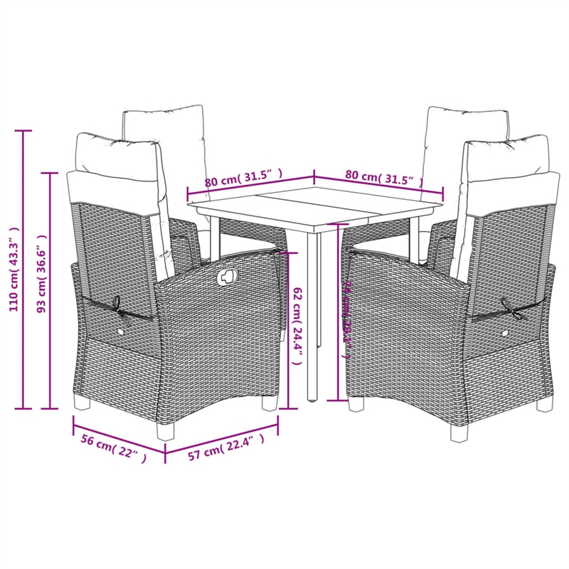 Bowery Hill Contemporary Weather-Resistant Rattan Garden Dining Set in Black