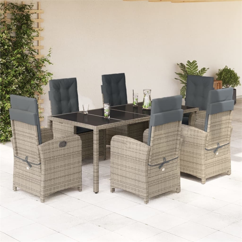 Bowery Hill Contemporary 7 Piece Poly Rattan Garden Dining Set in Gray