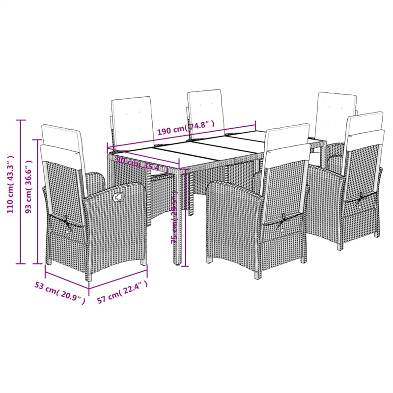 Bowery Hill Contemporary 7 Piece Poly Rattan Garden Dining Set in Gray