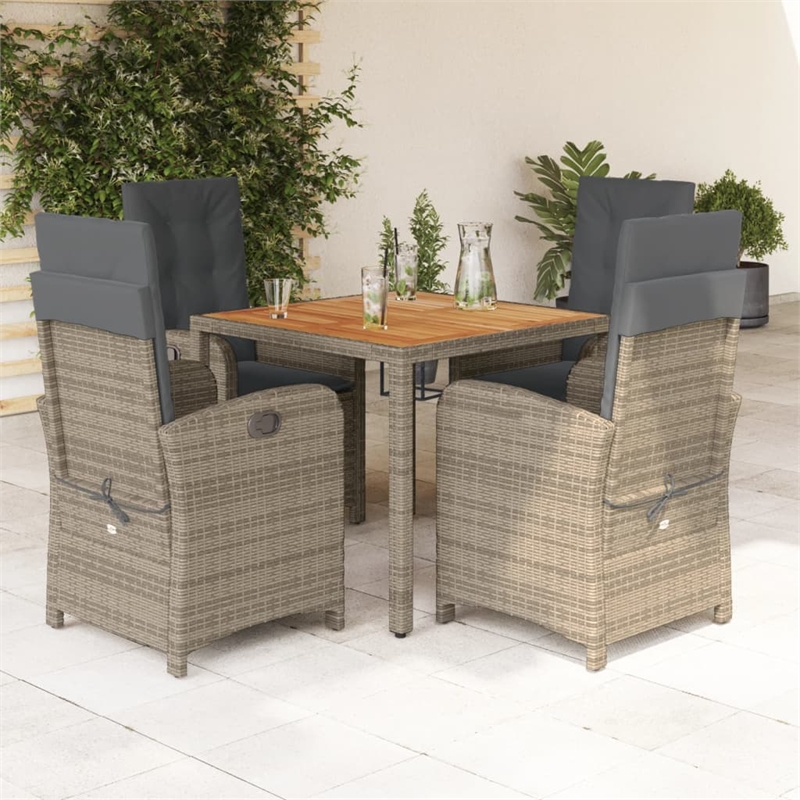 Bowery Hill Contemporary 5 Piece Poly Rattan Garden Dining Set in Gray