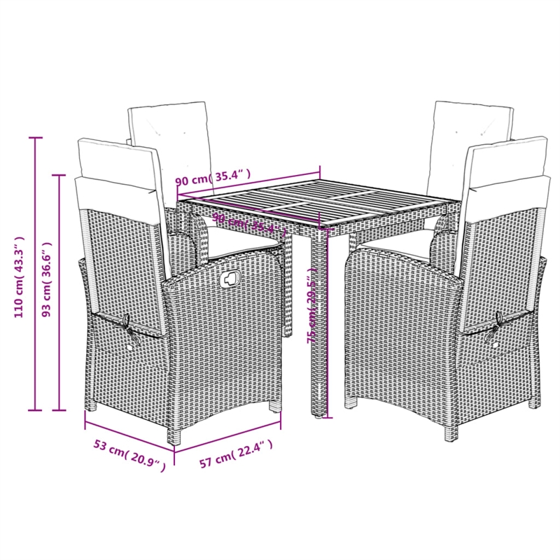 Bowery Hill Contemporary 5 Piece Poly Rattan Garden Dining Set in Gray