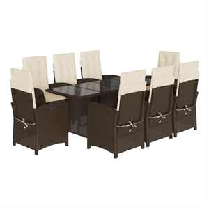 Bowery Hill 9 Piece Rattan Garden Dining Set in Black/Cream White