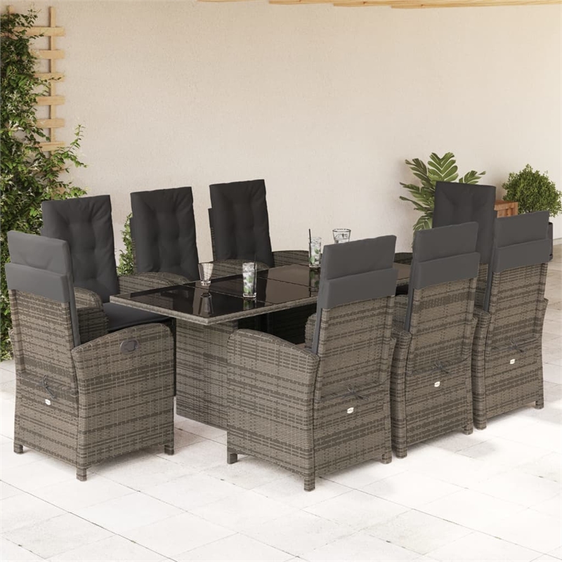 Bowery Hill Contemporary 9 Piece Poly Rattan Garden Dining Set in Gray