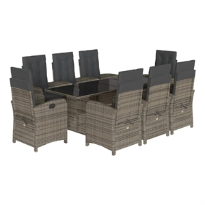 Bowery Hill Contemporary 9 Piece Poly Rattan Garden Dining Set in Gray