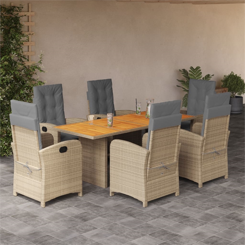Bowery Hill 7 Piece Poly Rattan Garden Dining Set in Gray/Brown