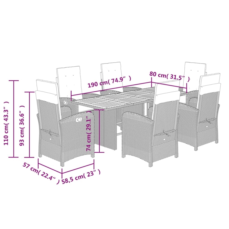 Bowery Hill 7 Piece Poly Rattan Garden Dining Set in Gray/Brown