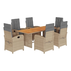Bowery Hill 7 Piece Poly Rattan Garden Dining Set in Gray/Brown