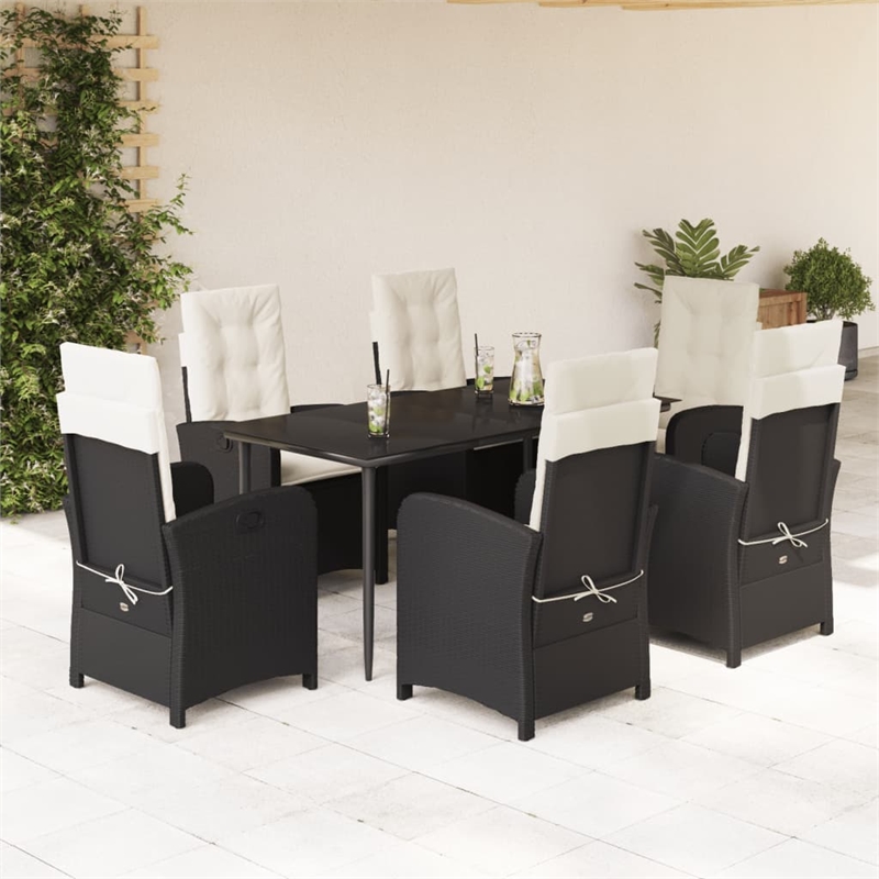 Bowery Hill Contemporary Rattan Garden Dining Set in Black/Cream White