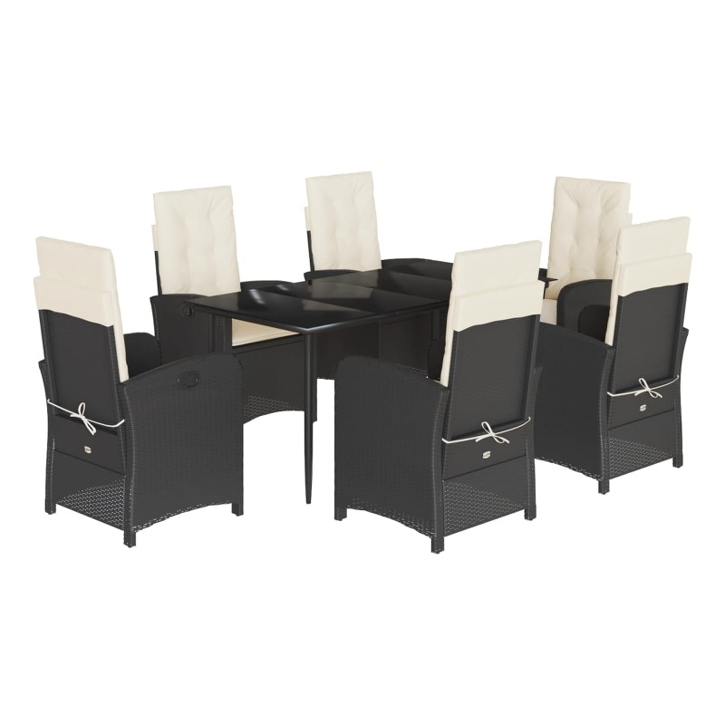 Bowery Hill Contemporary Rattan Garden Dining Set in Black/Cream White