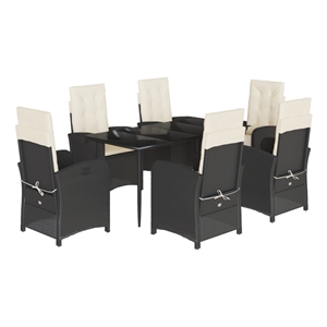 Bowery Hill 7 Piece Poly Rattan Garden Dining Set in Black/Cream White