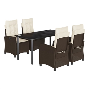 Bowery Hill 5 Piece Poly Rattan Garden Dining Set with Cushions in White