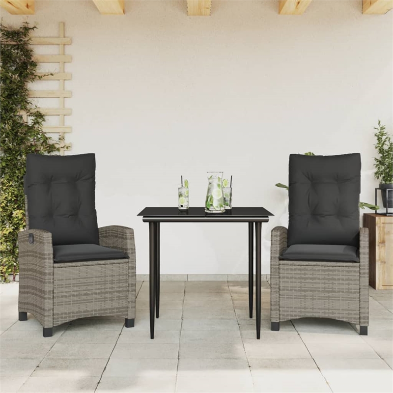 Bowery Hill Contemporary 3 Piece Poly Rattan Garden Dining Set in Black