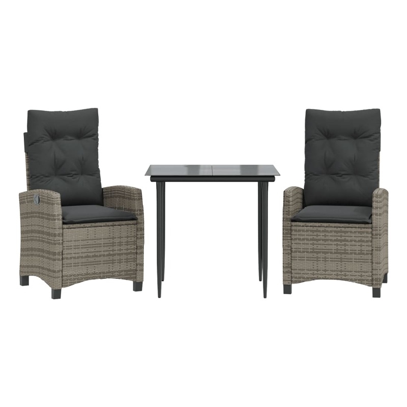 Bowery Hill Contemporary 3 Piece Poly Rattan Garden Dining Set in Black