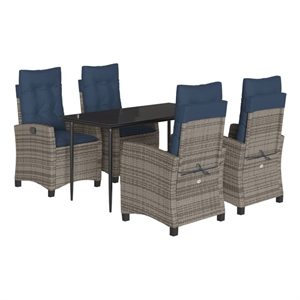 Bowery Hill Poly Rattan Garden Dining Set in Gray/Black/Navy Blue