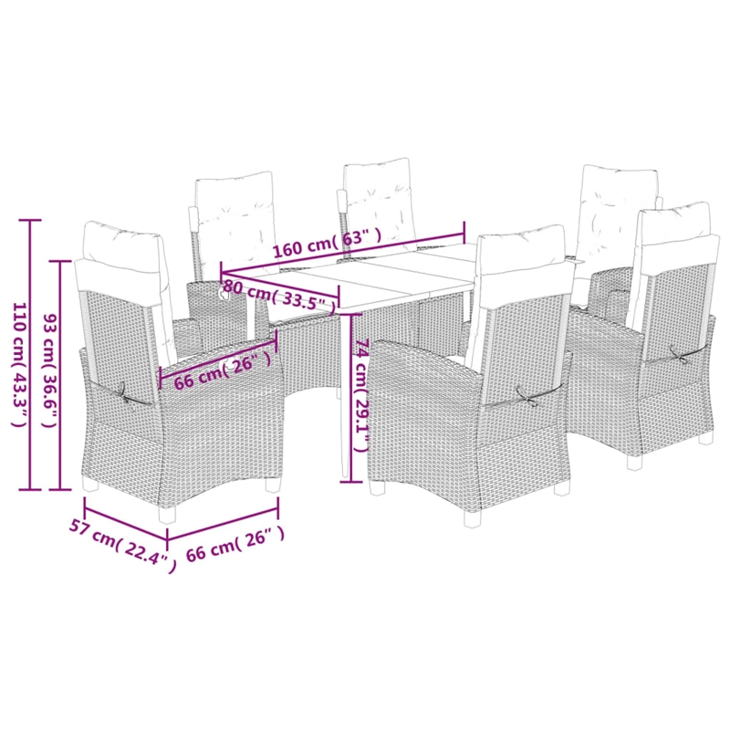 Bowery Hill Contemporary 7 Piece Rattan Garden Dining Set in Gray