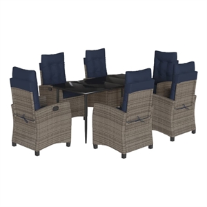 Bowery Hill Contemporary 7 Piece Rattan Garden Dining Set in Gray