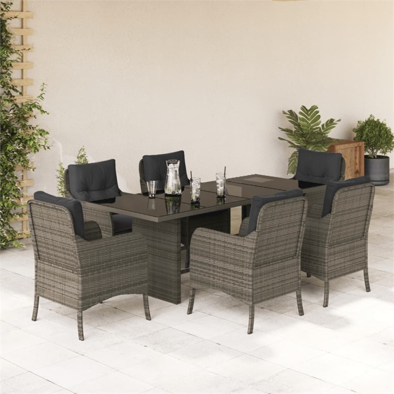 Bowery Hill Poly Rattan Garden Dining Set with Cushions in Gray