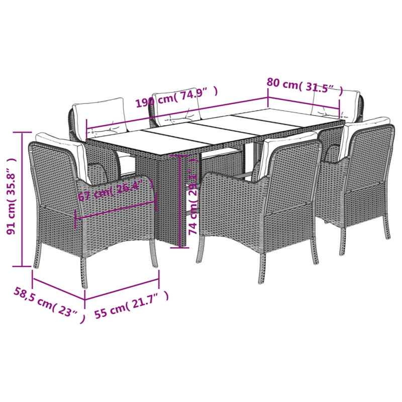 Bowery Hill Poly Rattan Garden Dining Set with Cushions in Gray