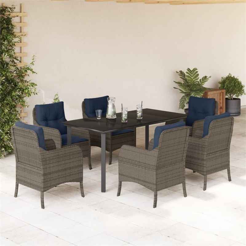 Bowery Hill Contemporary 7 Piece Poly Rattan Garden Dining Set in Black