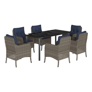 Bowery Hill Contemporary 7 Piece Poly Rattan Garden Dining Set in Black