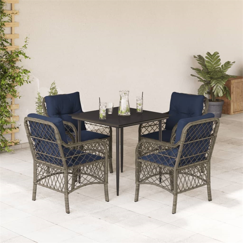 Bowery Hill Contemporary 5 Piece Poly Rattan Garden Dining Set in Black