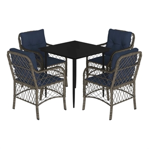 Bowery Hill Contemporary 5 Piece Poly Rattan Garden Dining Set in Black